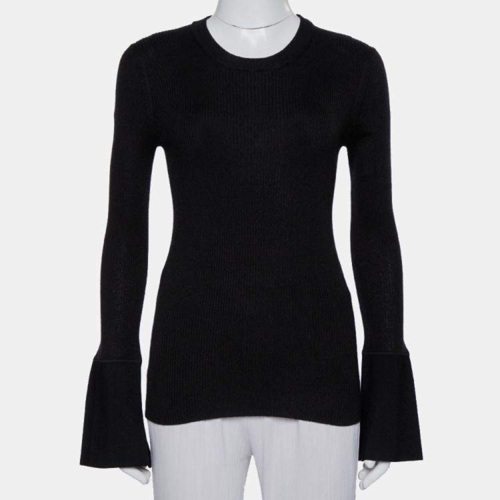 Proenza Schouler Black Ribbed Knit Fitted Blouse Sweater | Size S | Designer